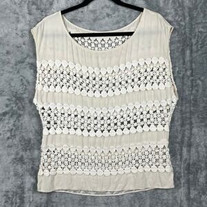 Anthropologie The Addison Story Top Small Cream Crochet Boho Beachy 100% Silk‎
